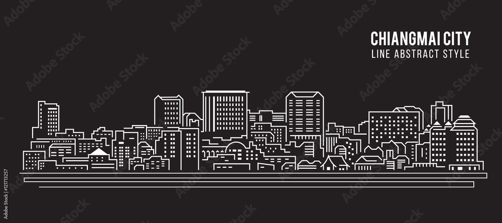 Cityscape Building Line art Vector Illustration design - Chiangmai city
