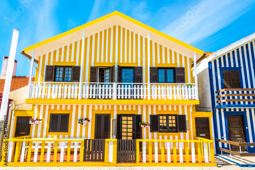 colorful houses in Costa Nova, Aveiro, Portugal