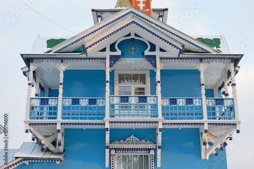 The balcony of the veranda a white-blue color photo