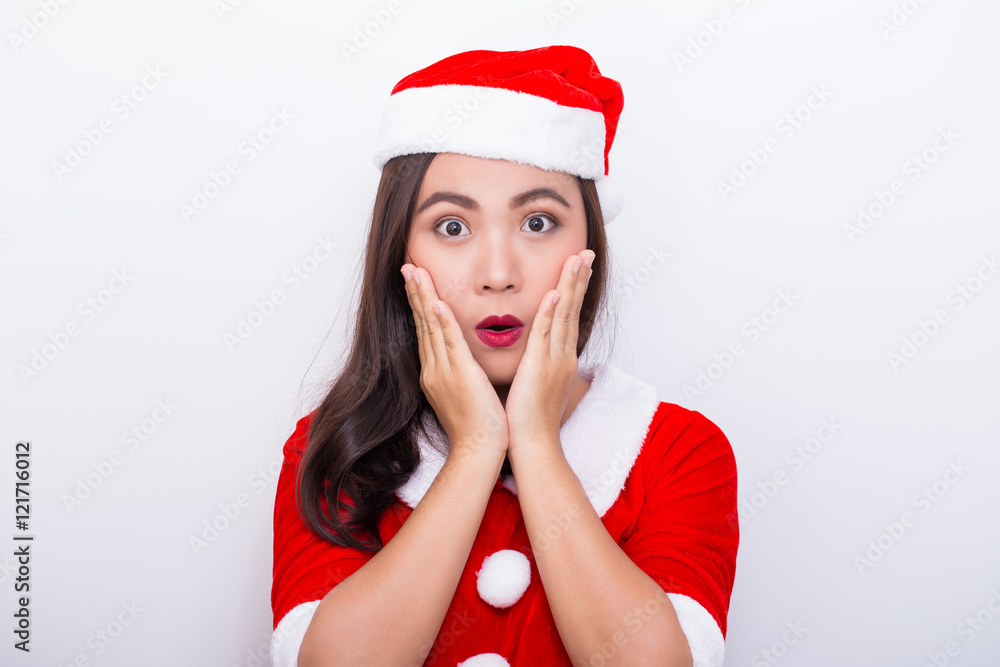 Woman cosplay in santa costume and she suspect Woman cosplay in santa costume and she suspect
