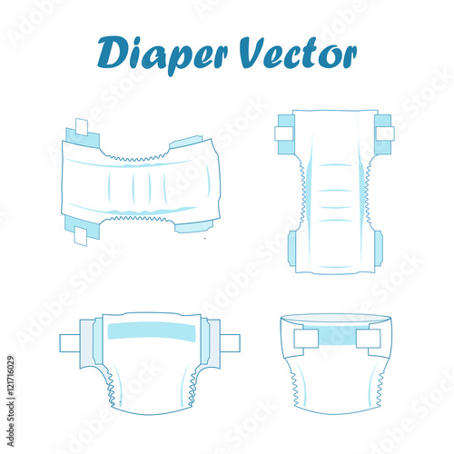 Baby absorbent diaper set. Vector illustration