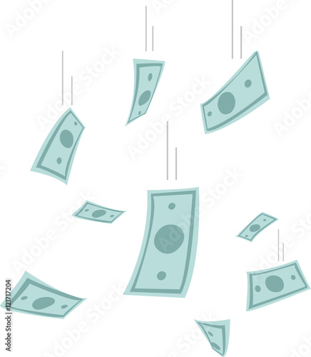 Finance concept. Money rain. Banknotes falling from the sky. 10 EPS vector illustration