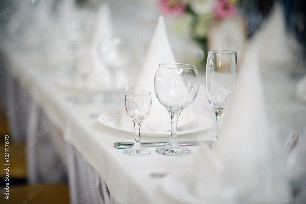 Table set for an event party or wedding reception Table set for an event party or wedding reception