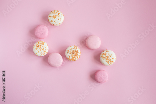 top view of tasty pink and white macaroons