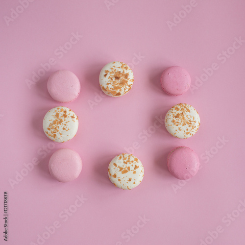 top view of tasty pink and white macaroons