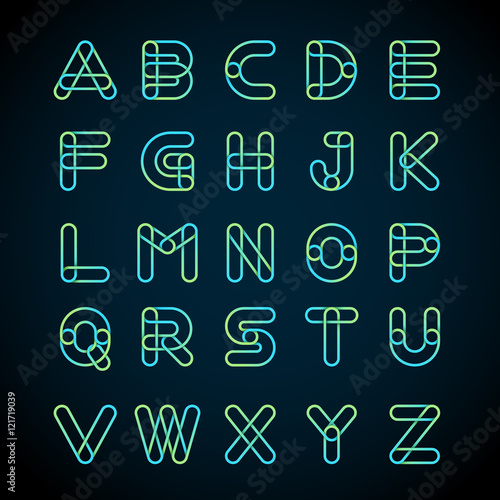 Alphabet logos Design.Linked shape circle symbol Digital green blue