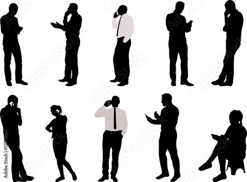 people silhouettes with phone - vector