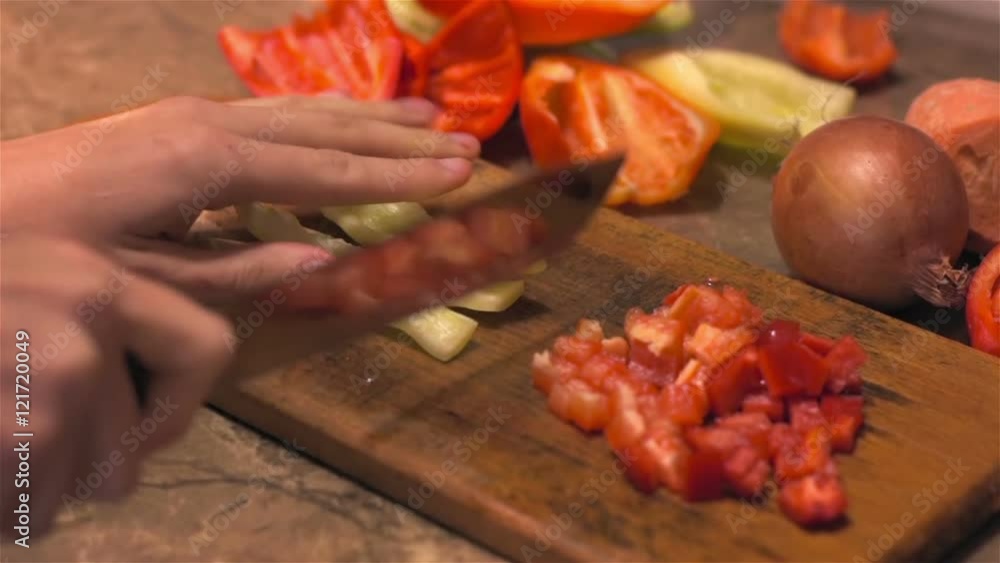 Green pepper cut with sharp knife for preservation Green pepper cut with sharp knife for preservation