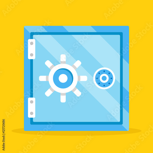 Vector safe. Cartoon blue metal safe deposit box. Flat design illustration