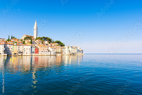 view on old town Rovinj and adriatic sea, Istria, Croatia