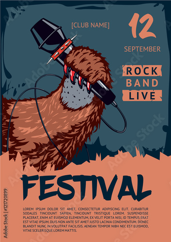 Music poster template for rock concert. Pav is holding microphone.