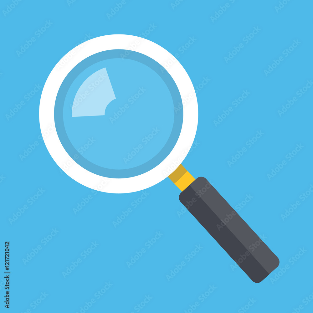 Vector magnifying glass icon isolated on blue background - obrazy, fototapety, plakaty 