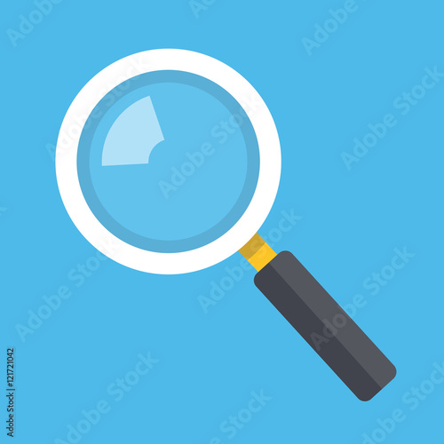 Vector magnifying glass icon isolated on blue background