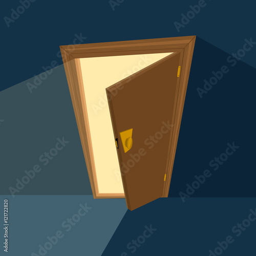 Photos ajar door on dark blue background. Flat illustration. Vector