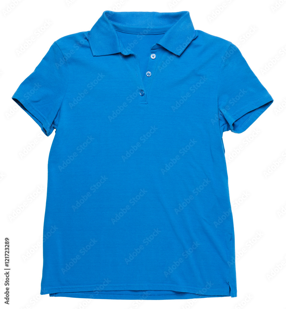 Women's blue polo shirt on white Stock Photo Adobe Stock
