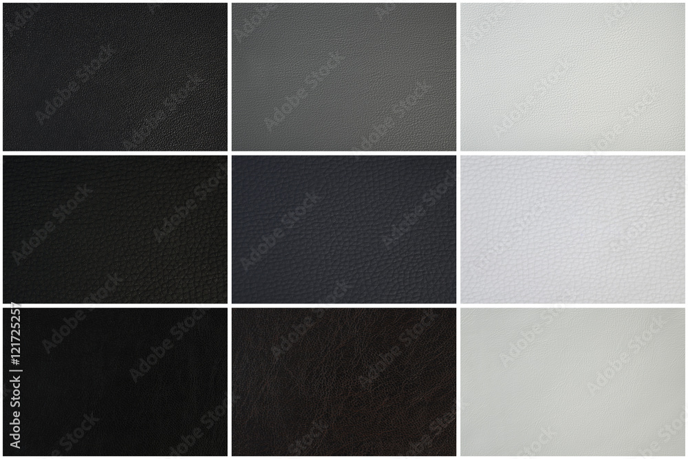 Leather texture set, three different textures in black, gray and white