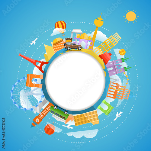 Famous signts around the world. Copy-space vector illustration