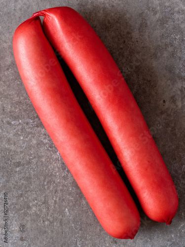 Fotografie rustic english saveloy red pork sausage