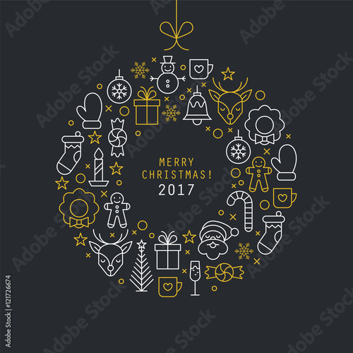 Christmas ball design with thin line icons. Vector illustration