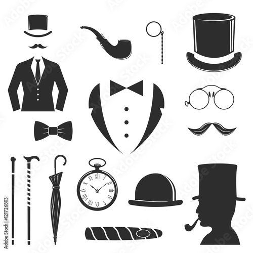 Hipster vector design set fashion hipster label. Retro people old mustache vintage style beard gent icons. Barber gent icons trend funny mister gentleman party black vector silhouette.