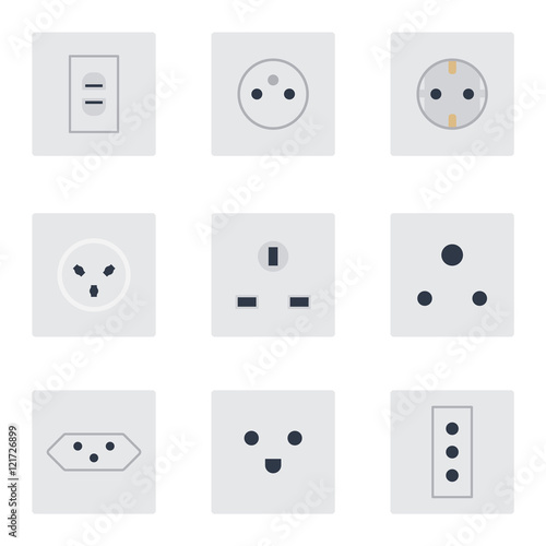 Electric outlet illustration on white background. Energy socket electrical outlet plug appliance interior icon. Wire cable cord connection electrical outlet plug
