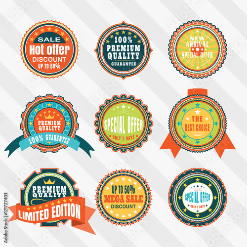 Vintage labels for advertisement vector set. Retro badges vector set. Vector set of labels