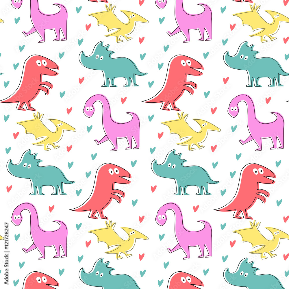 Seamless pattern with cartoon dinosaurs. Seamless pattern with cartoon dinosaurs.