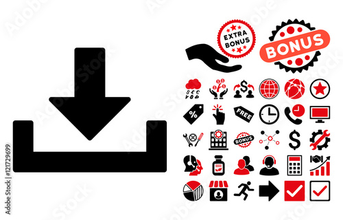 Download pictograph with bonus images. Vector illustration style is flat iconic bicolor symbols, intensive red and black colors, white background.