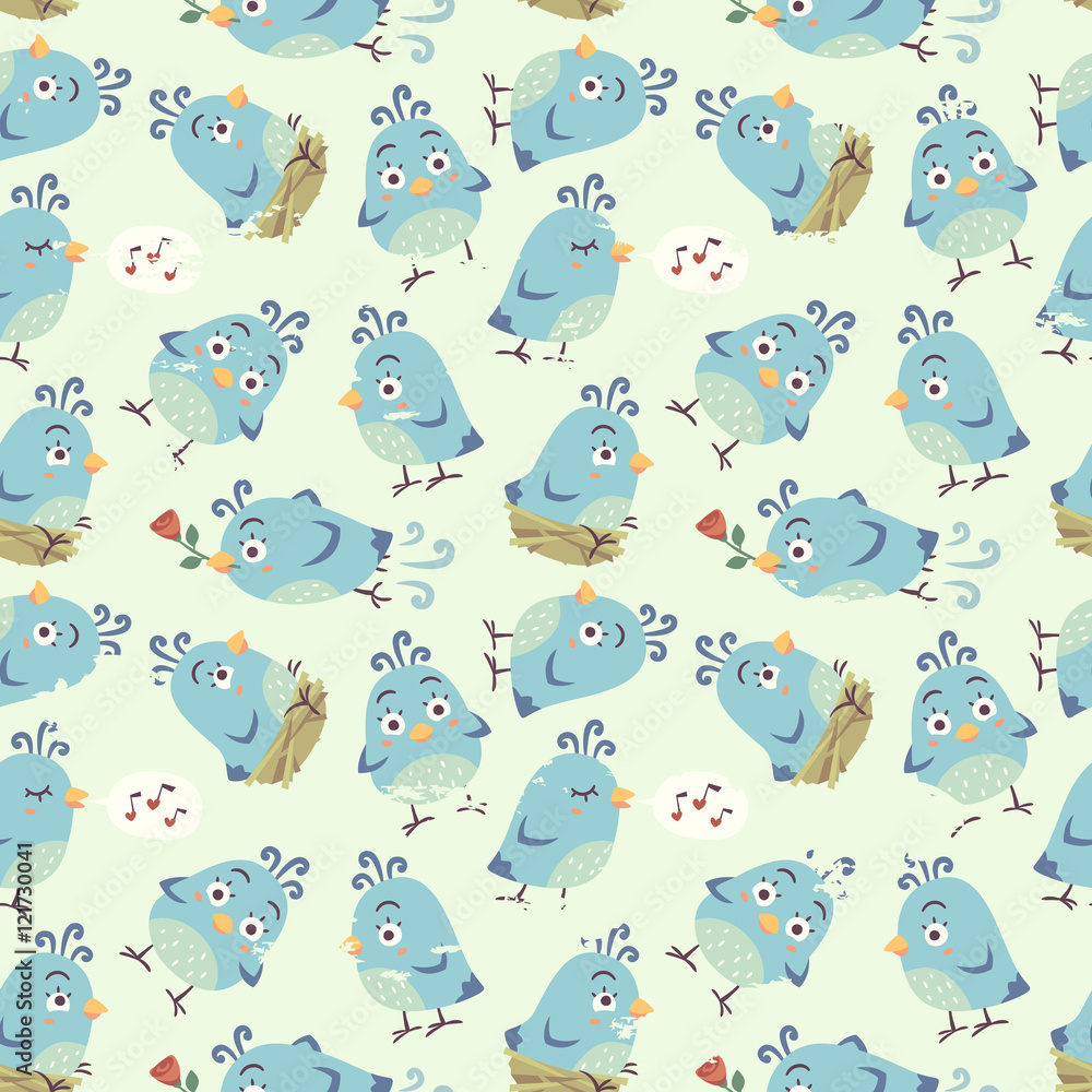 Obraz premium vector cartoon birds seamless pattern