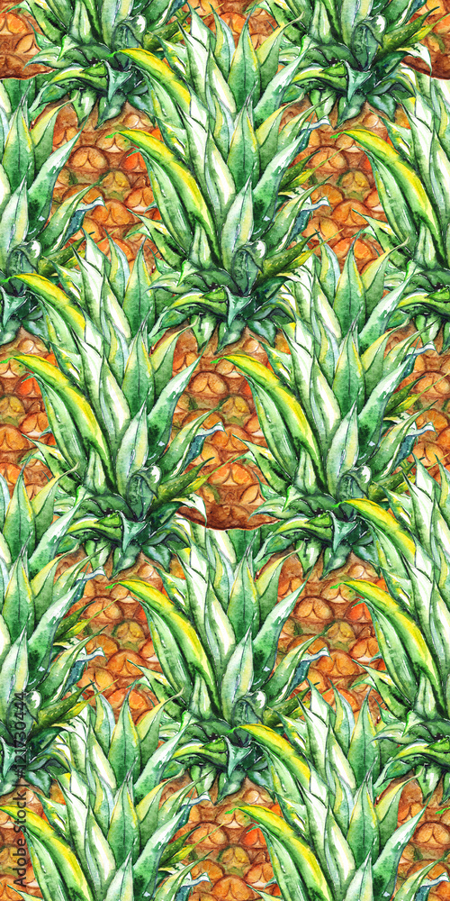 Watercolor pineapple exotic tropical fruit seamless pattern texture background Watercolor pineapple exotic tropical fruit seamless pattern texture background