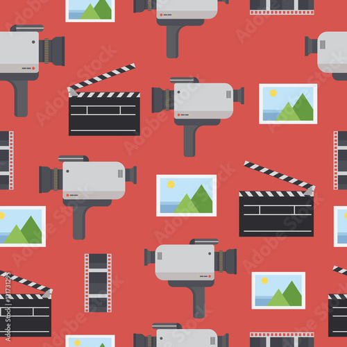 Movie seamless pattern.Camera, take, film, picture.