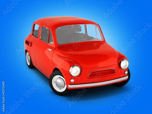 red small retro car isolated on gradoent background 3d render