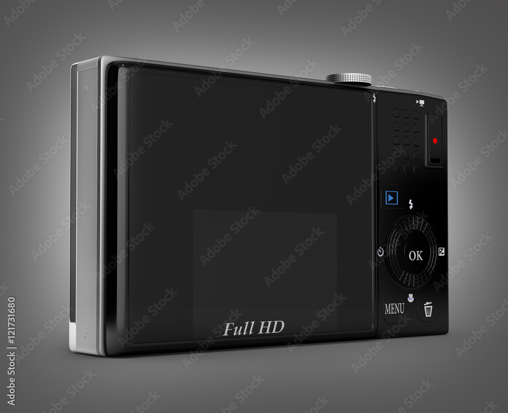 Fototapeta premium digital photo camera isolated on grey gradient background 3d