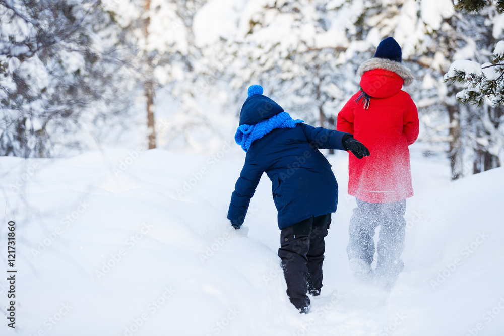 Kids outdoors on winter