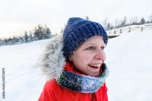 Cute boy outdoors on winter