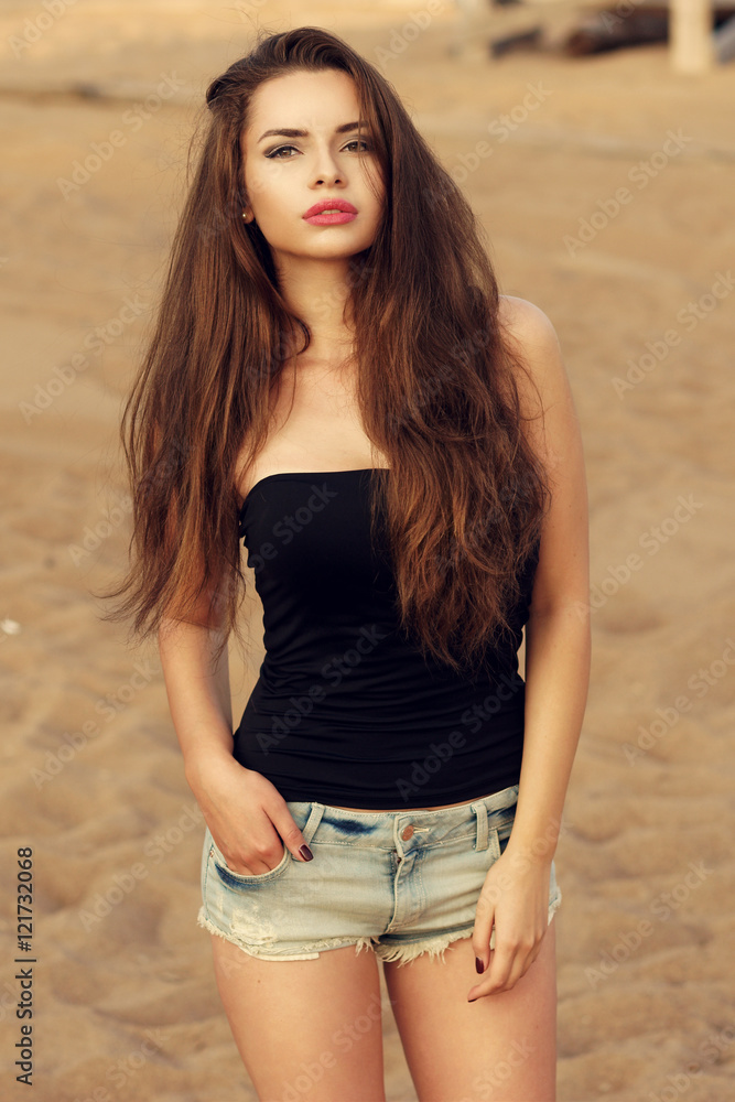 Girls in blue jean shorts sale