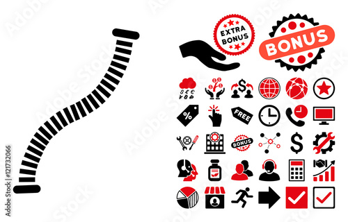 Flexible Pipe pictograph with bonus pictogram. Vector illustration style is flat iconic bicolor symbols, intensive red and black colors, white background.