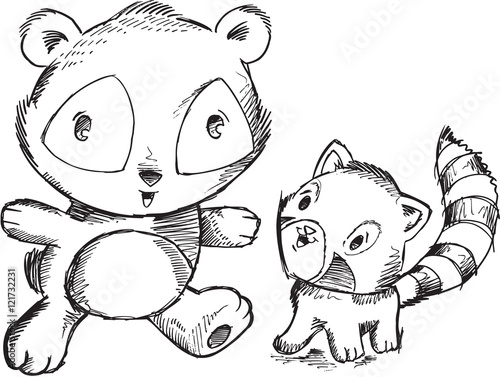 Fototapeta Naklejka Na Ścianę i Meble -  Sketch doodle Pandas Vector Art