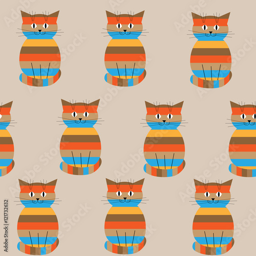 Seamless striped pattern with cute cats