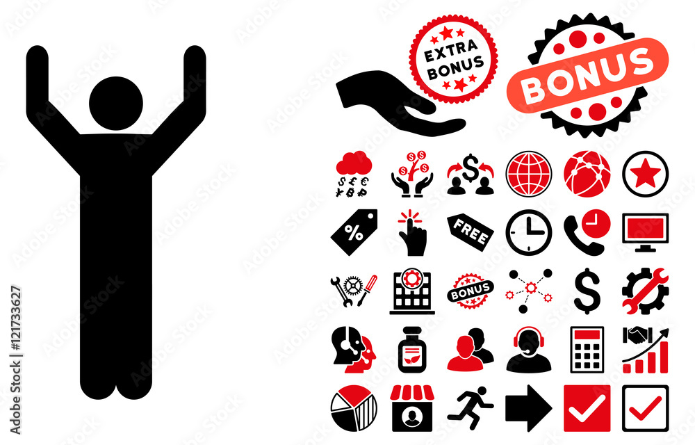 Hands Up Pose icon with bonus symbols. Vector illustration style is ...