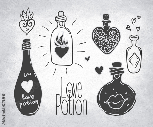 Love potion. Bottles.