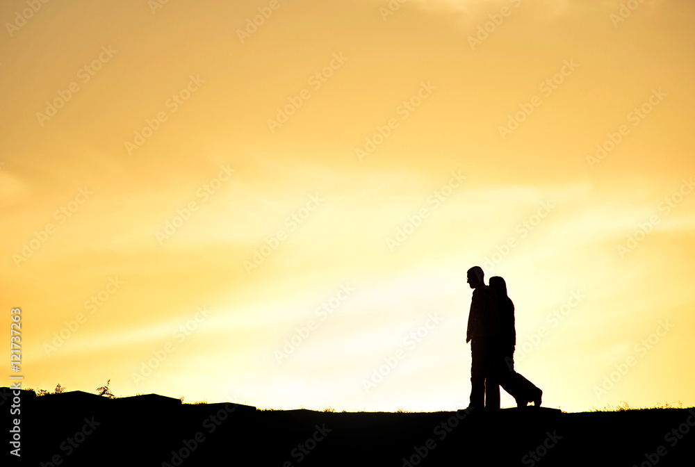 Couple walking silhouette