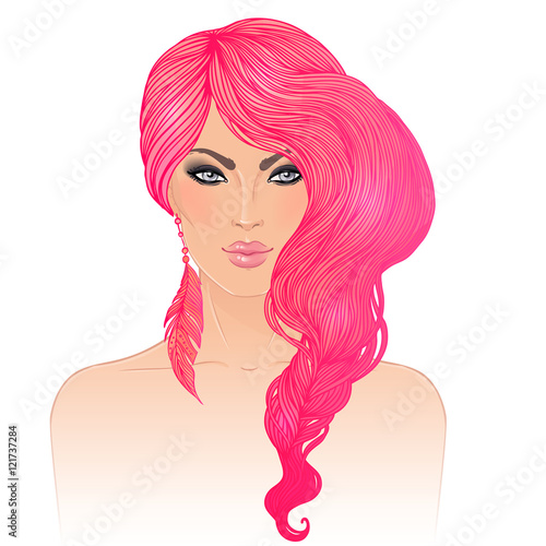 Boho style fashion girl with pink hair.