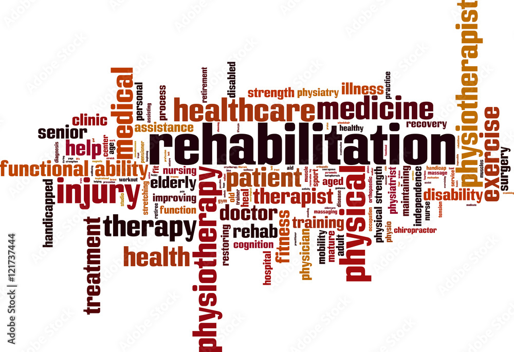 Rehabilitation mining word cloud concept. Vector illustration