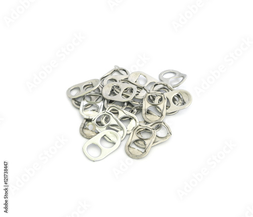 Closeup pile of pull tab can isolated on white background