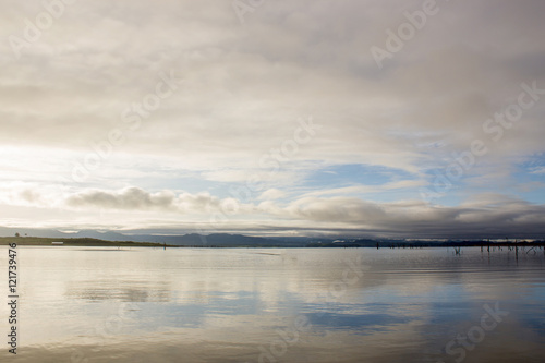 blue sky muoutain and lake