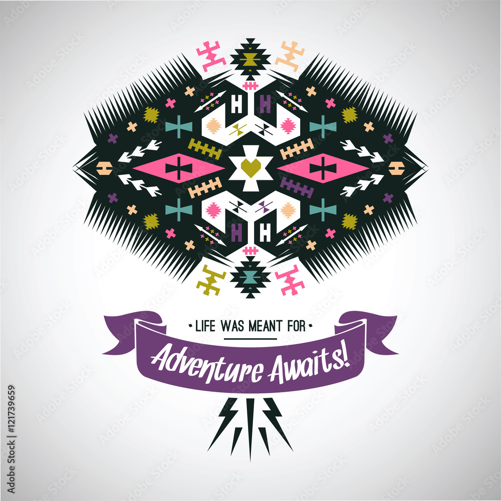 Vector colorful decorative element on native ethnic style