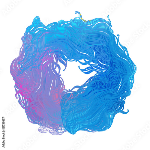 Vector color abstract hand-drawn hair pattern with waves and clo