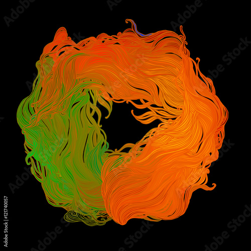 Vector color abstract hand-drawn hair pattern with waves and clo