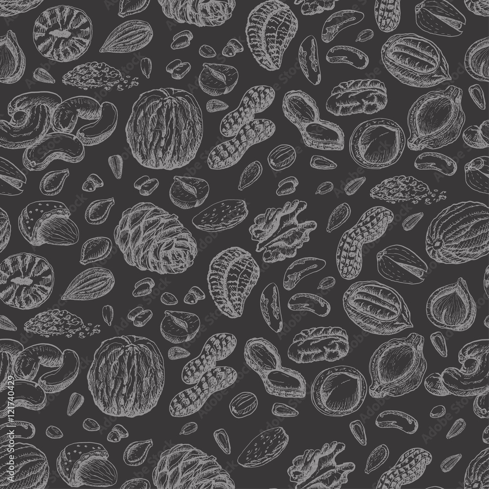 Seamless pattern with seeds and nuts Seamless pattern with seeds and nuts